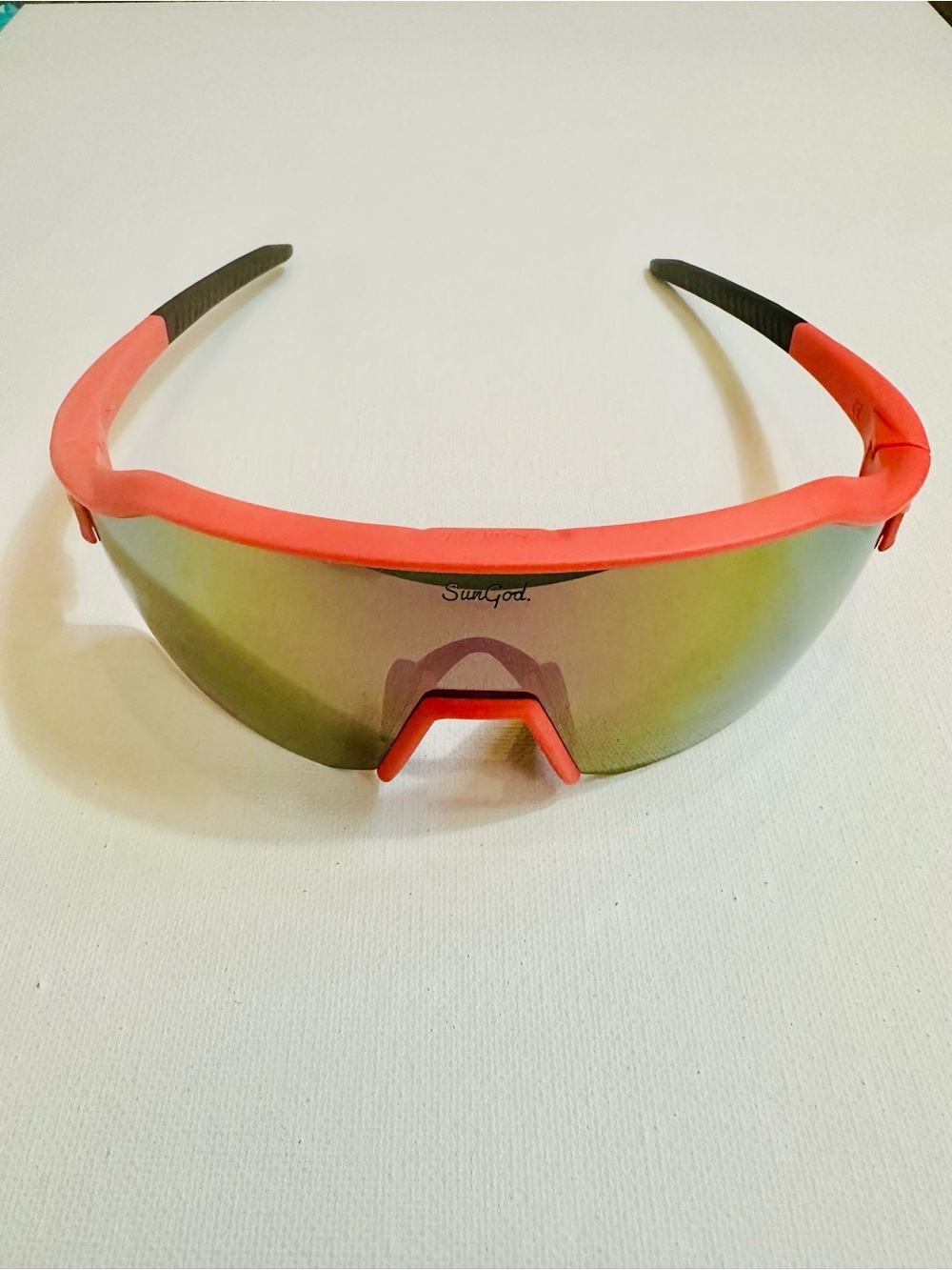 SunGod Neon Coral Shield Sport Sunglasses w/ Mirrored Lens & Nose Pieces